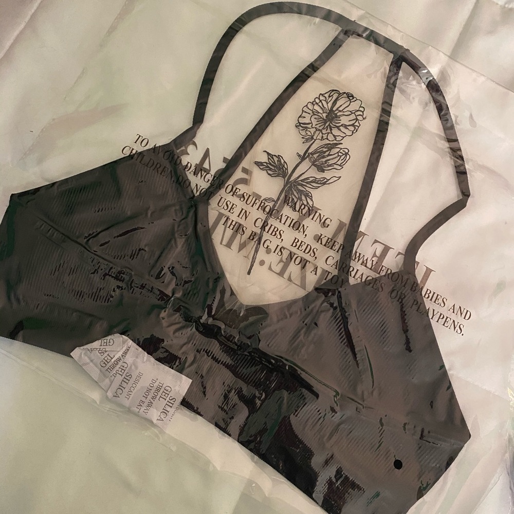 New! Black Flower Bloom Mesh Tattoo Bralette - Picture 7 of 8